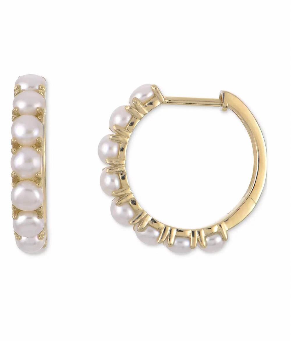 NEW R.H. MACY & CO. FINE JEWELRY women's pearl 1/2" hoop earrings in gold
